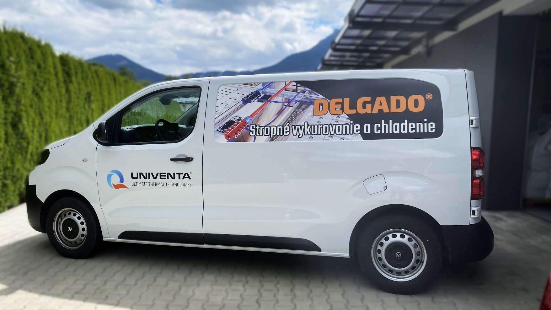 Reklamný polep dodávky Univenta Delgado – stropné vykurovanie a chladenie